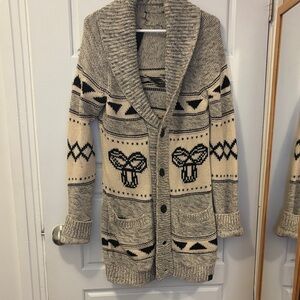 TNA Beige and Black Patterned Cardigan